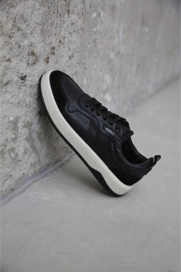 Estro Heren Zwarte Veterschoenen met Lage Top en Flexibele Zool Er00114650 Black Heren