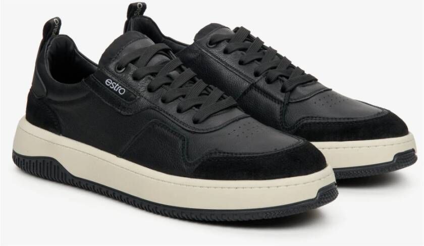 Estro Heren Zwarte Veterschoenen met Lage Top en Flexibele Zool Er00114650 Black Heren