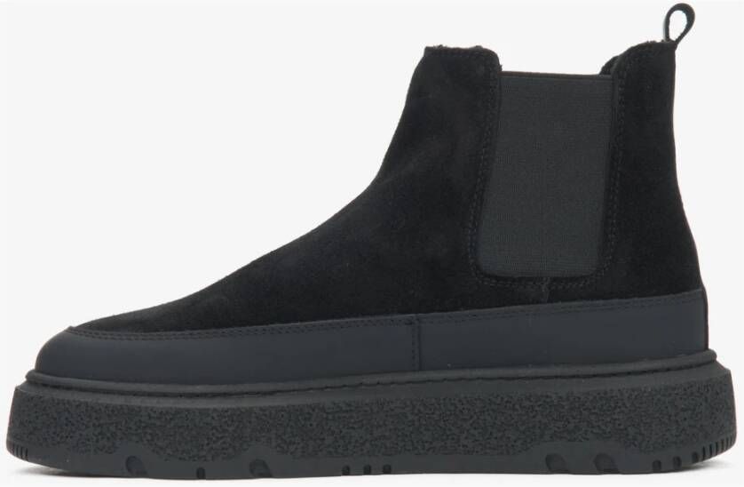 Estro Zwarte winter Chelsea-laarzen voor dames gemaakt van Italiaans echt velours met bont Black Dames
