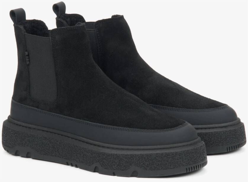 Estro Zwarte winter Chelsea-laarzen voor dames gemaakt van Italiaans echt velours met bont Black Dames