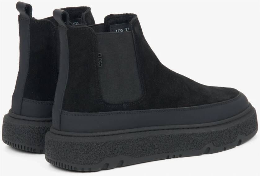 Estro Zwarte winter Chelsea-laarzen voor dames gemaakt van Italiaans echt velours met bont Black Dames