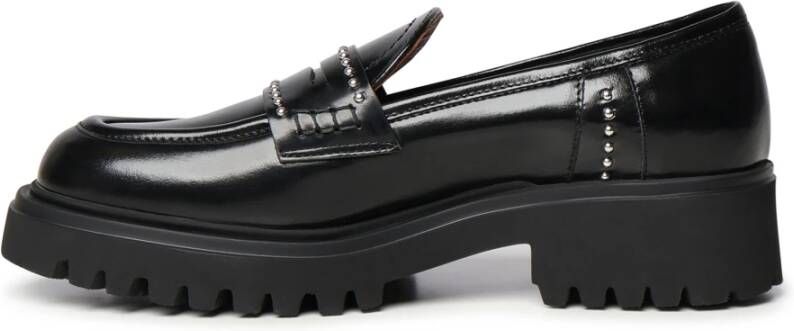 Evaluna Zwarte Leren Loafers Ronde Neus Schoenen