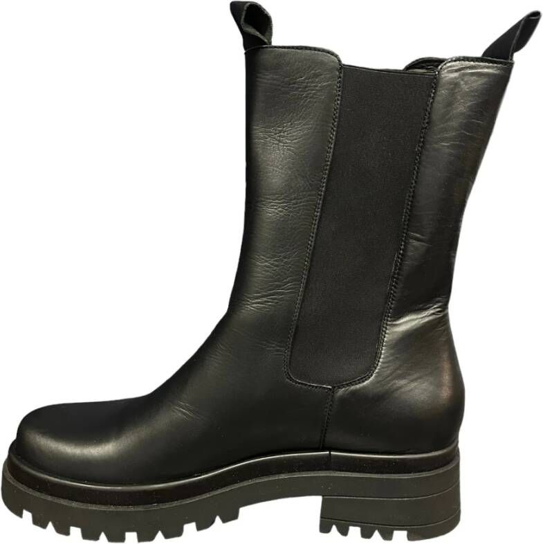 Exton Zwarte leren instap enkellaarzen Black Dames