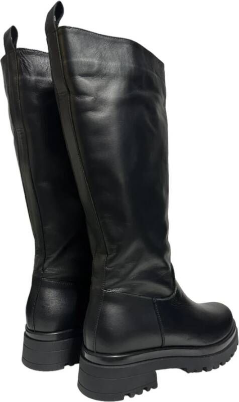 Exton Zwarte leren kuitlaarzen Black Dames