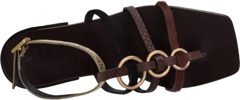 Fabi Platte leren sandalen met ponyhaar
