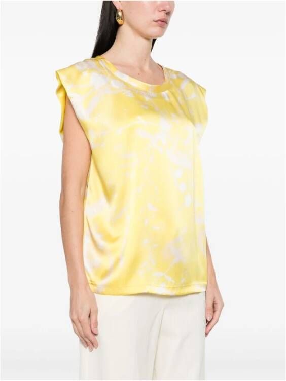 Fabiana Filippi Jasmine Gele Bladprint Boot Hals Korte Mouwen Blouse