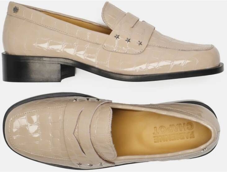 Fabienne Chapot Beige Croco Textuur Loafers met Studs