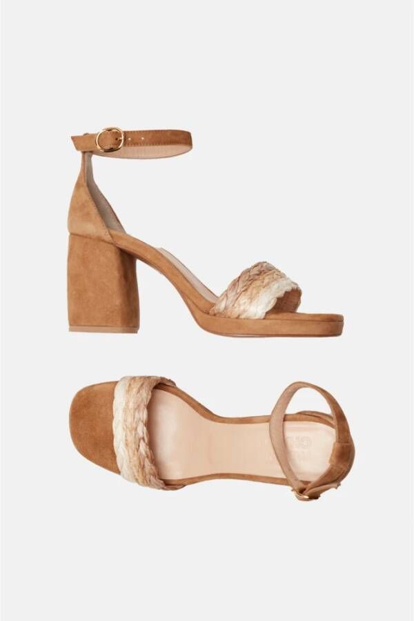Fabienne Chapot Gevlochten Blokhak Sandaal Beige Dames