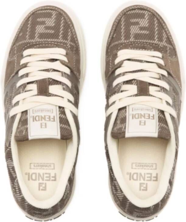 Fendi Bruine Denim-Effect FF Jacquard Platform Sneakers