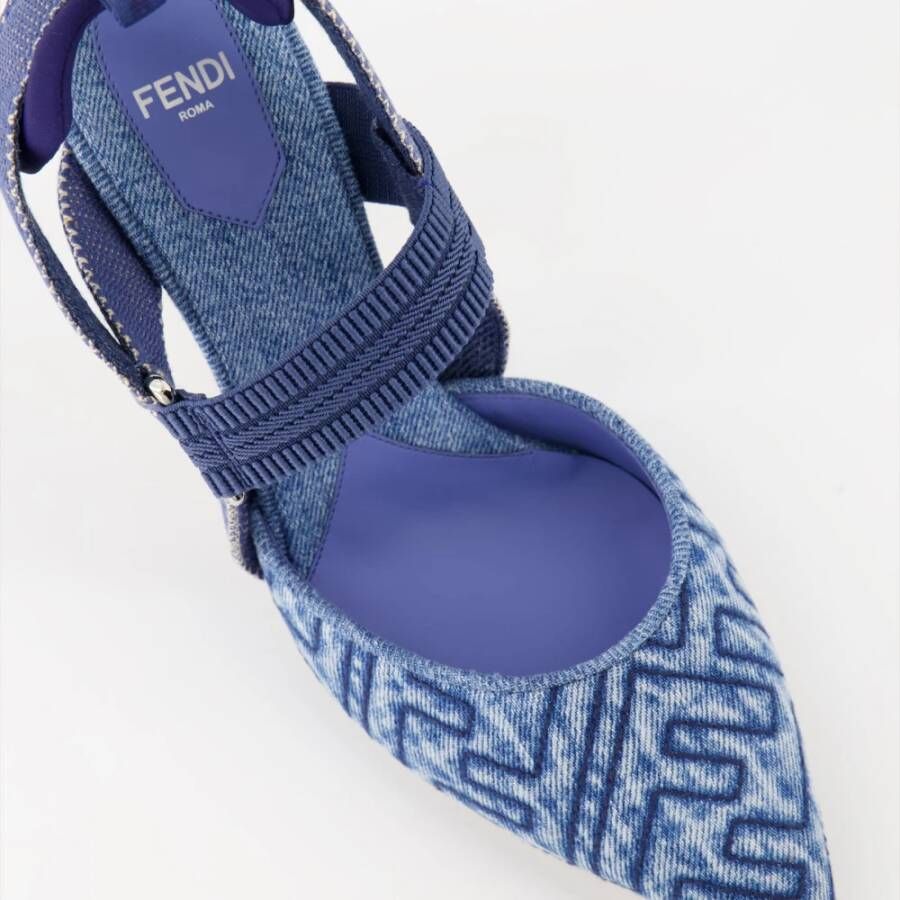 Fendi Denim Puntige Neus Hakken met Elastische Band Blue Dames