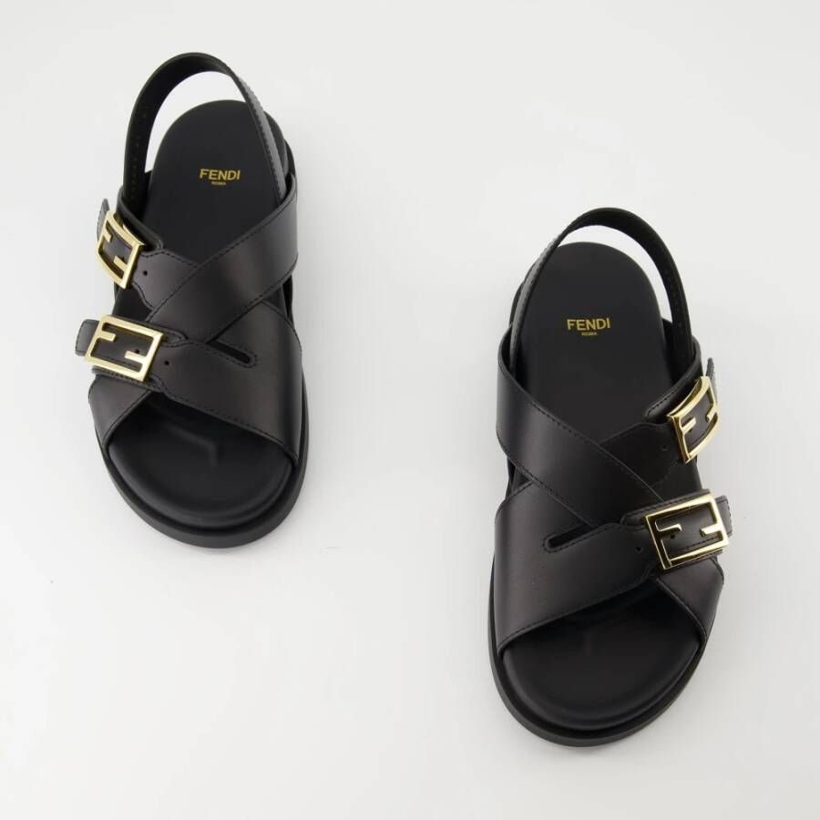 Fendi Feel Leather Zwarte Sandalen