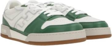 Fendi Lage leren sneakers in wit en groen Green Heren