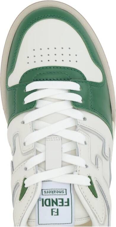 Fendi Lage leren sneakers in wit en groen Green Heren
