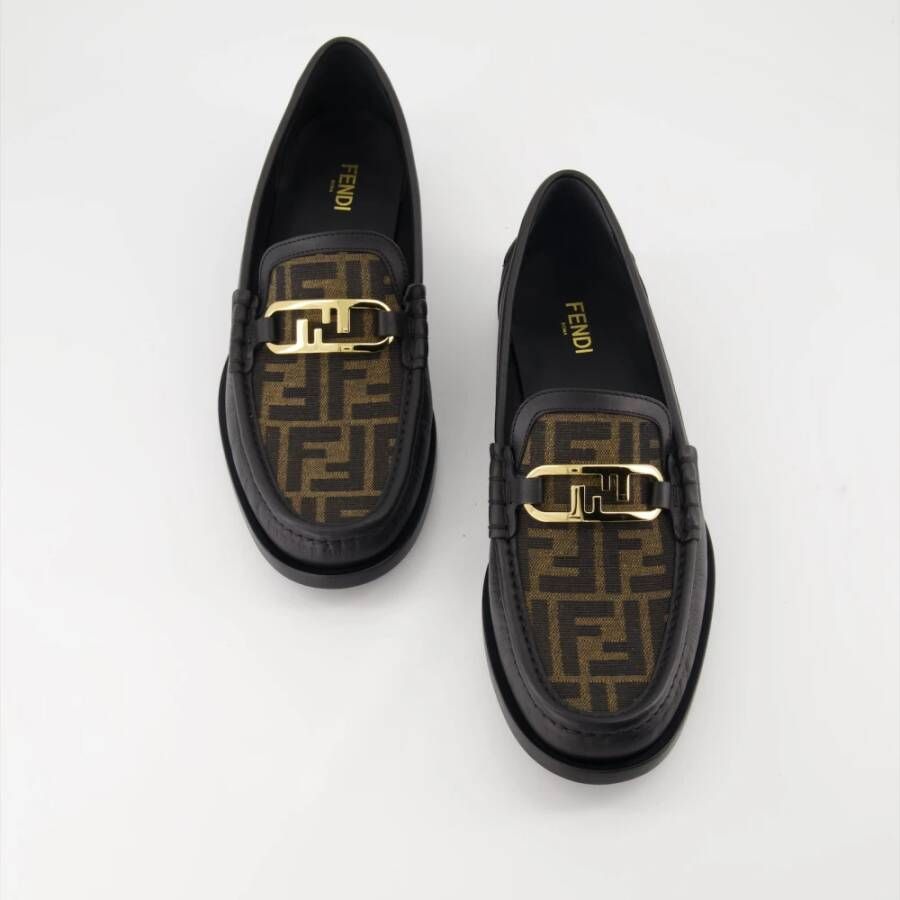 Fendi Leren Instaploafers met Metalen Detail Black Heren