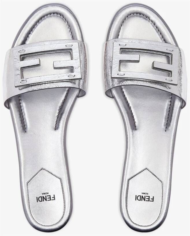 Fendi Metallic leren slippers met FF-motief