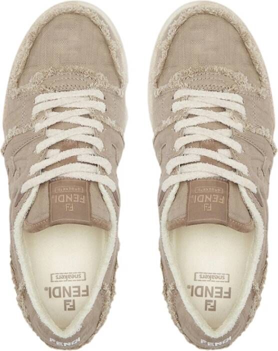 Fendi Beige Jacquard Vetersneakers Beige Heren