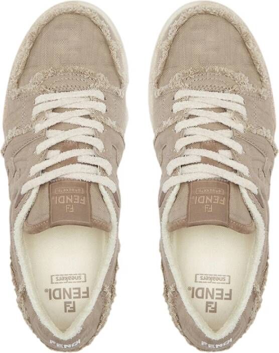 Fendi Beige Jacquard Vetersneakers Beige Heren