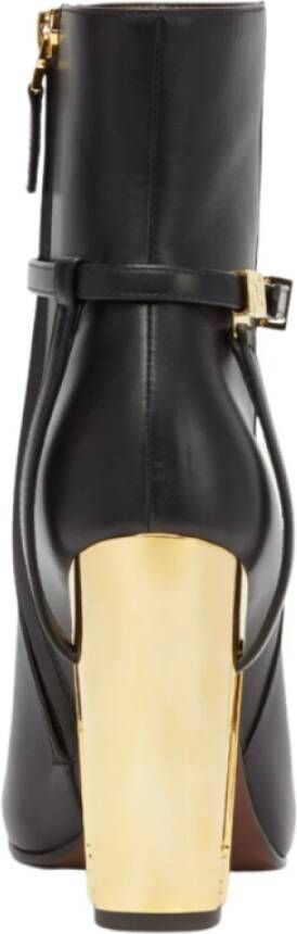 Fendi Zwarte leren Delfina enkellaarsjes met gouden stilettohak Black Dames