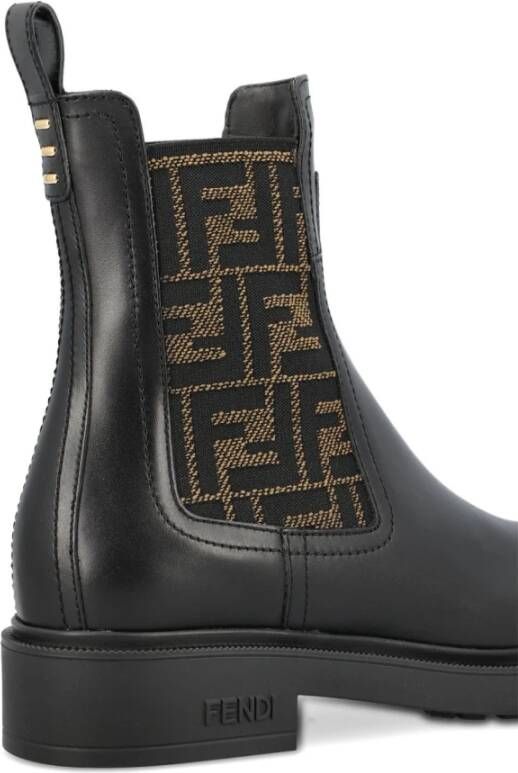 Fendi Zwarte Leren FF Patroon Laarzen