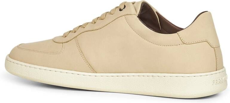 Ferragamo Beige Nubuck Sneakers met Gancini Detail