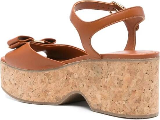 Ferragamo Cognac Bruine Platform Sandalen met Strik