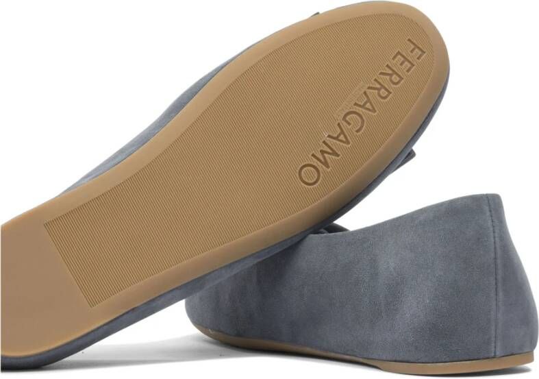 Ferragamo Grijze Leren Ballerina's voor Vrouwen