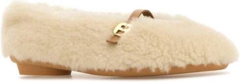 Ferragamo Ivory Shearling Noella Ballerina`s