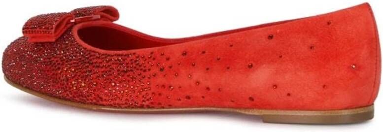 Ferragamo Rode Ballerina Flats Kristal Detail