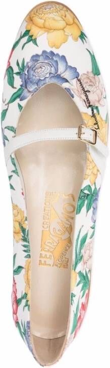Ferragamo Rozenprint Leren Ballerina Platte Schoenen