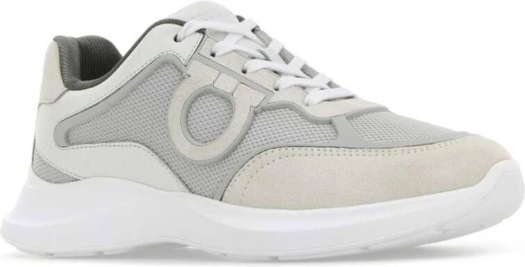 Ferragamo Witte Leren en Mesh Bay Man Sneakers