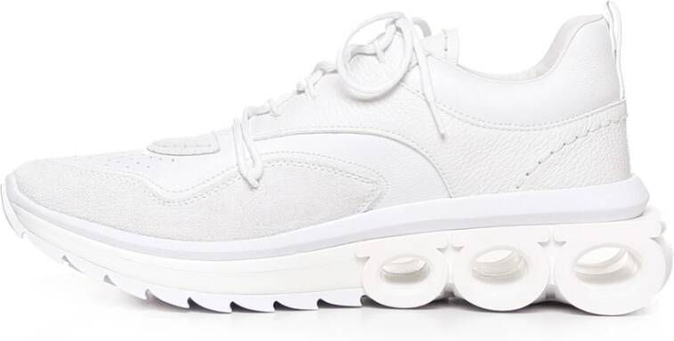 Ferragamo Witte Leren Sneakers Geperforeerde Neus