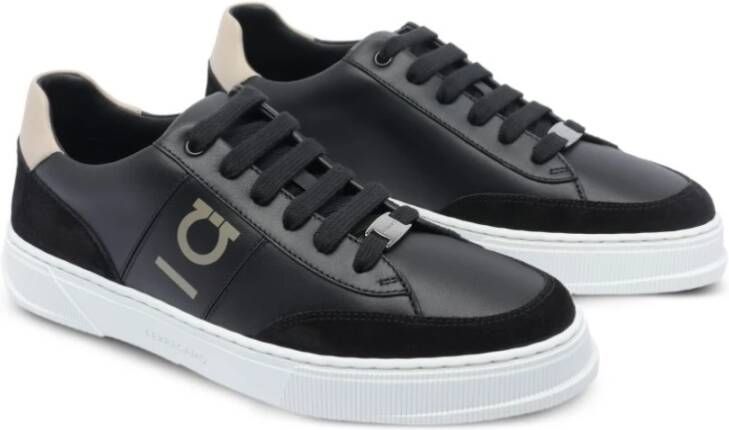 Ferragamo Zwarte Beige Suède Sneaker