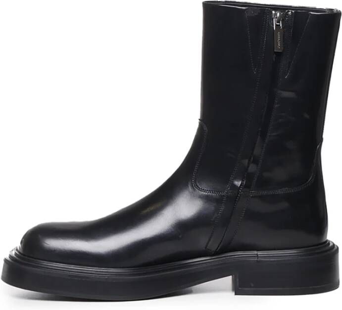 Ferragamo Zwarte Kalfsleren Laarzen met Rubberen Hak