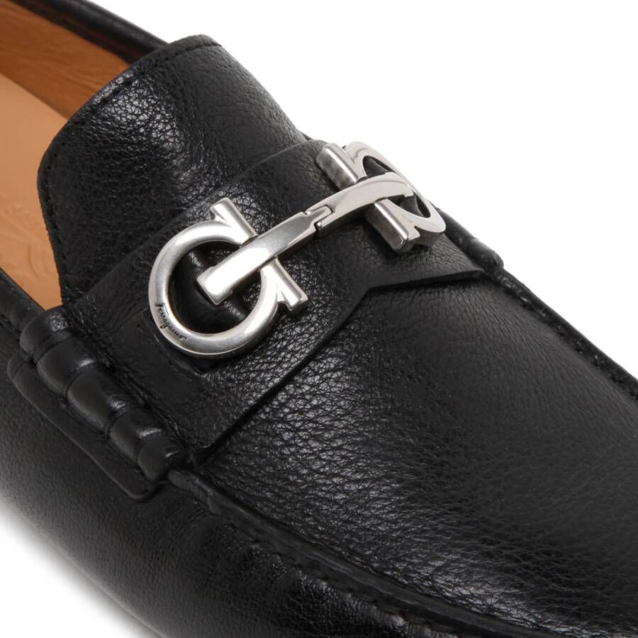 Ferragamo Zwarte Leren Gancini Detail Driver Schoenen