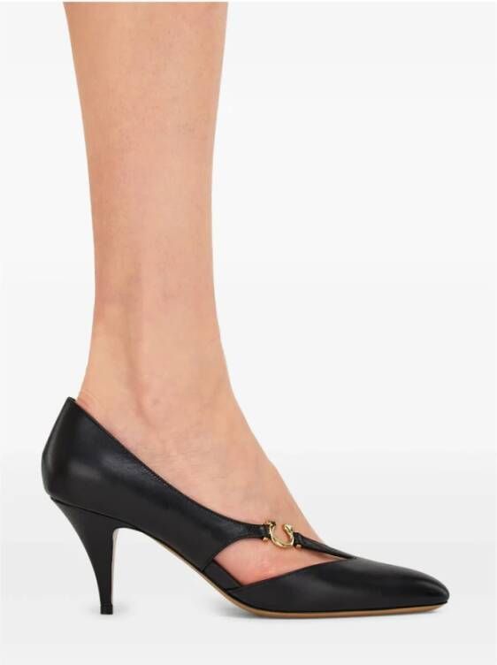 Ferragamo Zwarte Leren Uitgesneden Hak Schoenen