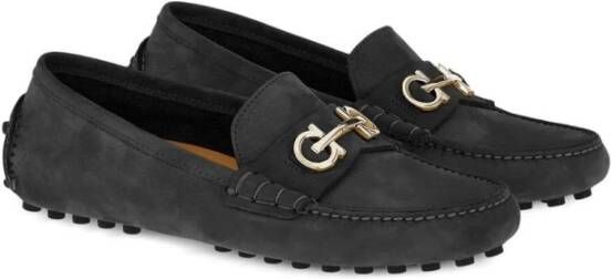 Ferragamo Zwarte platte leren loafers