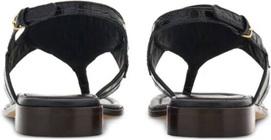 Ferragamo Zwarte platte sandalen met Gancini gesp