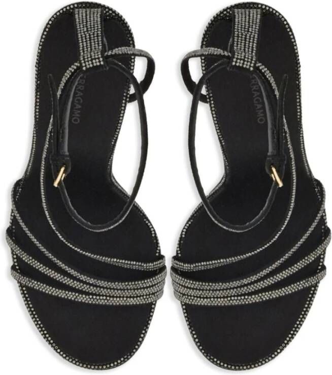 Ferragamo Zwarte Sandalen met Kristallen