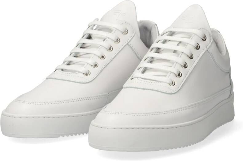 Filling Pieces Witte leren sneakers met geribbelde rubberen zool White Heren