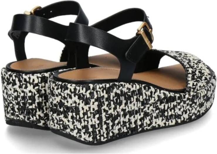 Fitflop Zwarte sleehak sandaal met leer en synthetisch geweven raffia