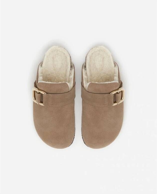 Flattered Wol-Blend Leren Muiltjes Beige Dames