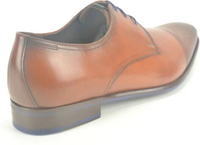 Floris van Bommel Elegante Cognac Geklede Schoenen Rechte Print Brown Heren