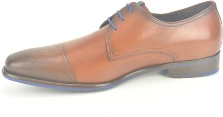 Floris van Bommel Elegante Cognac Geklede Schoenen Rechte Print Brown Heren