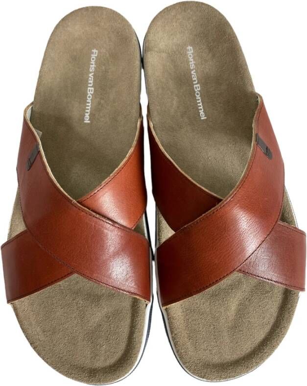 Van Bommel Casual DarkCognac Leren Heren Sandalen Slippers Brown Heren