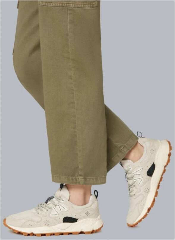 Flower Mountain Beige Sneakers met Suede Inzetstukken