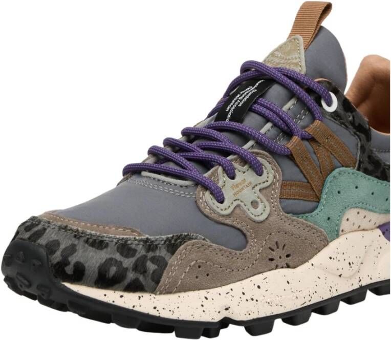 Flower Mountain Grijze Technische Stoffen Sneakers met Dierenprint Details