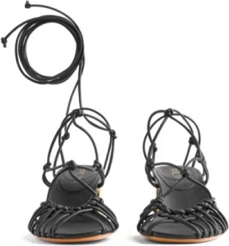 Forte Zwarte leren enkelband sandalen met gouden hak