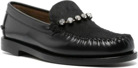 Forte Zwarte Leren Mocassins Kristaldecoratie Black Dames
