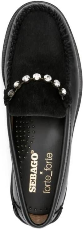 Forte Zwarte Leren Mocassins Kristaldecoratie Black Dames