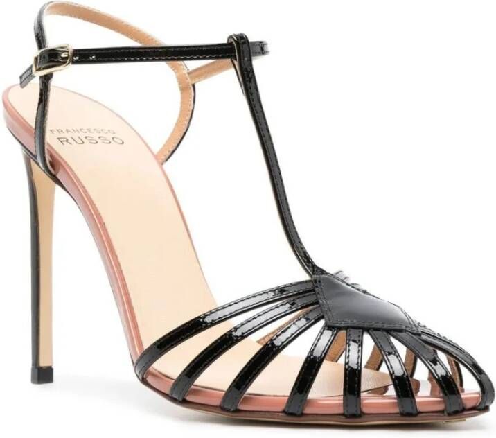 Francesco Russo Zwarte Kasjmier Hoge Hak Sandalen